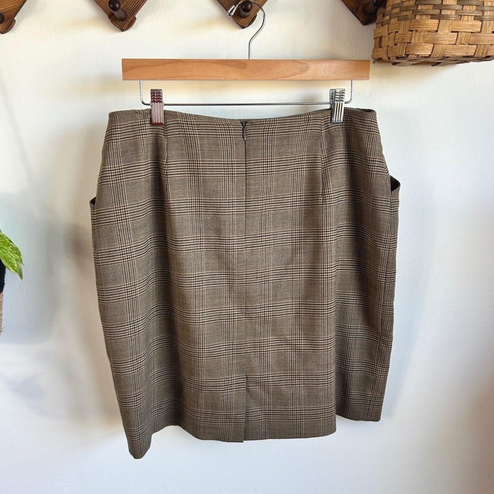 Jones New York Vintage Brown Glen Plaid Worsted Wool Blend Pencil Skirt Size 14